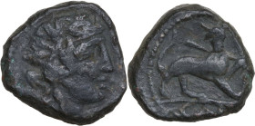 Greek Italy. Central Italy, uncertain mint. Capua or Minturnae(?). AE 19.5 mm. late 90s-early 80s BC. Obv. Head of Dionysos right, wearing ivy wreath....
