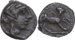Greek Italy. Central Italy, uncertain mint. Capua or Minturnae(?). AE 15 mm. late 90s-early 80s BC. Obv. Head of Dionysos right, wearing ivy wreath. R...