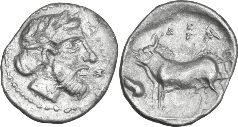 Sicily. Abakainon. AR Litra, c. 430-420 BC. Obv. Laureate and bearded male head ...