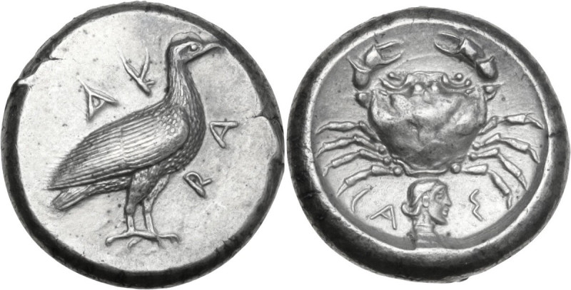 Sicily. Akragas. AR Didrachm, c. 478-470 BC. Obv. AK-RA. Eagle standing right. R...