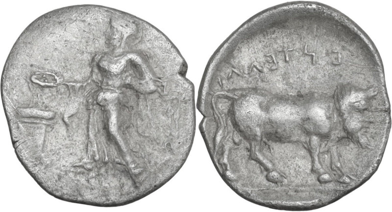 Sicily. Entella. AR Litra, 430-420 BC. Obv. Female figure standing left, holding...
