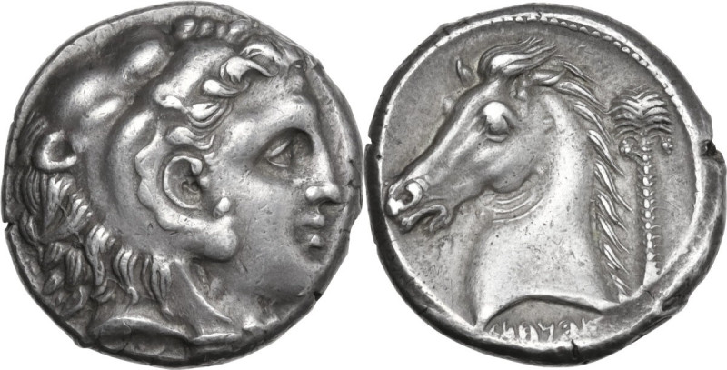 Sicily. Entella. Punic issues. AR Tetradrachm, c. 300-289 BC. Obv. Head of youth...