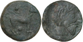 Sicily. Eryx. AE Hexas or Dionkion, c. 416/5-410 BC. Obv. Hound standing right; above and below, pellet. Rev. IRVKAIIB (retrograde). Bearded male head...