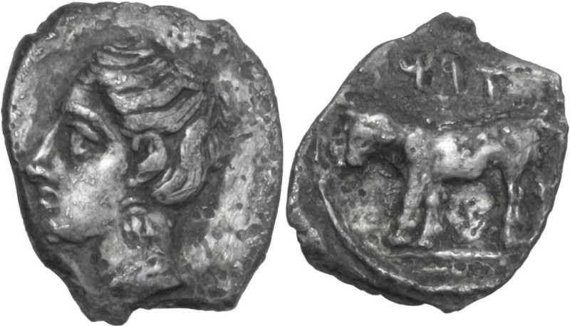 Sicily. Eryx. AR Litra, 400-380 BC. Obv. Head of nymph(?) left. Rev. Man-headed ...