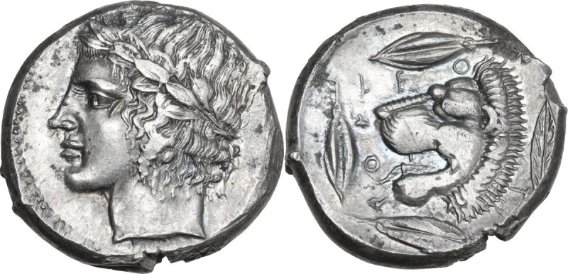 Sicily. Leontini. AR Tetradrachm, c. 430-425 BC. From a reverse die signed by th...