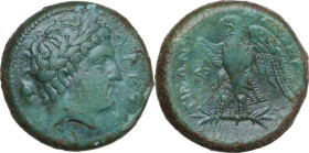 Sicily. Messana. The Mamertinoi. AE Quadruple, c. 275-264 BC. Obv. ΑΡΕΟΣ. Laureate head of Ares right; behind, helmet. Rev. ΜΑΜΕΡΤΙΝΩΝ. Eagle standing...