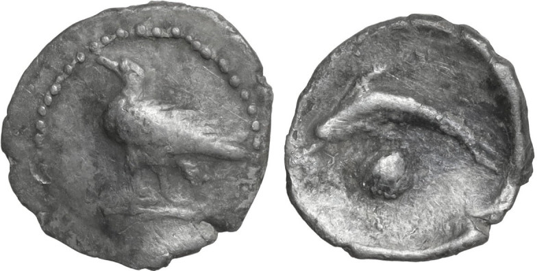 Sicily. Motya. AR Litra, c. 425-410 BC. Obv. Eagle standing left. Rev. Dolphin s...