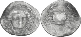 Sicily. Motya. AR Litra, c. 400-397 BC. Obv. Head of nymph facing slightly right. Rev. Crab; below, mtv' in Phoenician letters. HGC 2 937; Jenkins, Pu...