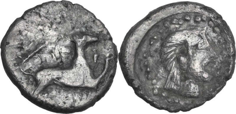 Sicily. Segesta. AR Hemidrachm, c. 380 BC. Obv. Hound springing right. Rev. Head...