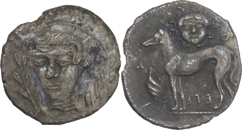 Sicily. Segesta. AR Litra, 415-409 BC. Obv. Head of nymph three-quarter left; fl...