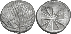 Sicily. Selinos. AR Didrachm, c. 540-515 BC. Obv. Selinon leaf. Rev. Incuse square divided into twelve raised and lowered sections. HGC 2 1211; Arnold...