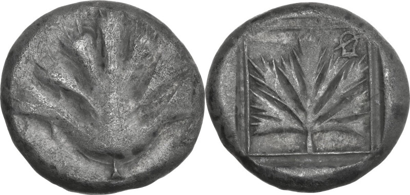 Sicily. Selinos. AR Stater or Tridrachm. c.515-470 BC. Obv. Selinon leaf. Rev. S...