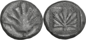 Sicily. Selinos. AR Stater or Tridrachm. c.515-470 BC. Obv. Selinon leaf. Rev. Selinon leaf within incuse square. Symbol in upper right corner. HGC 2 ...