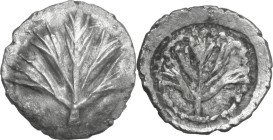 Sicily. Selinos. AR Litra, 515-480 BC. Obv. Celery leaf. Rev. Celery leaf within incuse circle with dotted border. HGC 2 1217 (Trihemiobol); SNG Münch...
