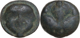 Sicily. Selinos. AE Cast Trias, c. 435-415 BC. Obv. Facing gorgoneion. Rev. Selinon leaf; four pellets around. HGC 2 1232; CNS I 3. AE. 11.59 g. 20.00...