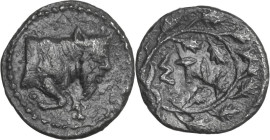 Sicily. Stiela. AR Hemilitron, 420-415 BC. Obv. Forepart of man-headed bull walking right. Rev. ΣTI within wreath. HGC 2 -; SNG ANS -; Campana -. AR. ...