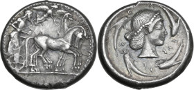 Sicily. Syracuse. Hieron I (478-466 BC). AR Tetradrachm. Struck circa 478-475 BC. Obv. Charioteer driving slow quadriga right, holding kentron in righ...