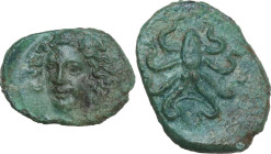 Sicily. Syracuse. Dionysios I (405-367 BC). AE Tetras, c. 405 BC. Obv. Facing head of Arethusa slightly left, wearing necklace. Rev. Octopus. HGC 2 14...