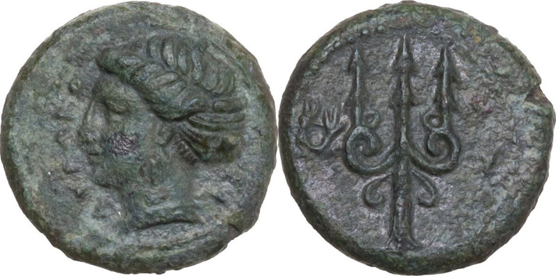 Sicily. Syracuse. AE Onkia, 4th century BC. Obv. ΣΥΡΑΚO. Head of Arethusa left. ...