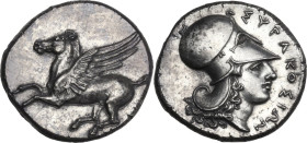 Sicily. Syracuse. Timoleon and the Third Democracy (344-317 BC). AR Stater. Struck under Timoleon, c. 344-339/8. Obv. Pegasos flying left. Rev. Head o...