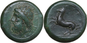 Sicily. Syracuse. Timoleon and the Third Democracy (344-317 BC). AE 27.5 mm. Obv. ZEYΣ EΛEYΘEPIOΣ. Laureate head of Zeus Eleutherios left. Rev. ΣYPAKO...