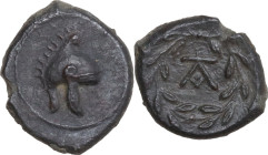 Sicily. Tauromenion. Mercenaries Campanoi. AE Onkia, c. 354-344 BC. Obv. Campanian helmet right. Rev. Monogram TA or KA within laurel-wreath. HGC 2 16...