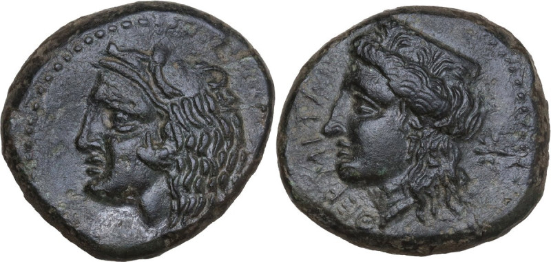 Sicily. Thermai Himerenses. AE 20 mm, c. 367-350 BC. Obv. Head of young Herakles...