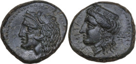 Sicily. Thermai Himerenses. AE 20 mm, c. 367-350 BC. Obv. Head of young Herakles left, wearing lion's skin headdress. Rev. ΘEΡMITAN. Head of Hera left...