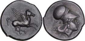 Continental Greece. Akarnania, Leukas. AR Stater, 350-320 BC. Obv. Pegasus flying right. Rev. Helmeted head of Athena right; behind, caduceus; below, ...