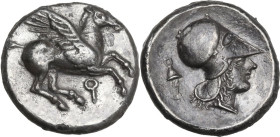 Continental Greece. Corinthia, Corinth. AR Stater, c. 405-345 BC. Obv. Pegasos flying right, koppa below. Rev. Head of Athena right, wearing Corinthia...