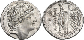 Greek Asia. Seleucid Kings. Antiochos VIII Epiphanes (Grypos) (121-96 BC). AR Tetradrachm. Ake-Ptolemais mint. Struck 121/0-113 BC. Obv. Diademed head...