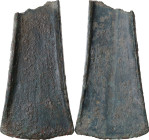 Aes Premonetale. Aes Formatum. Large fragment of an axe-shaped bronze ingot, c. 8th-4th century BC. 71.5 x 38 mm. Haeberlin pl. 3. 4-6. AE. 53.65 g. R...