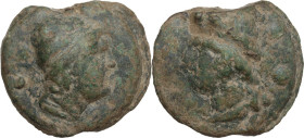 Apollo/Apollo series. AE Cast Sextans, c. 275-270 BC. Obv. Head of one of the Dioscuri right; behind, two pellets. Rev. Same type left. Cr. 18/5; Vecc...