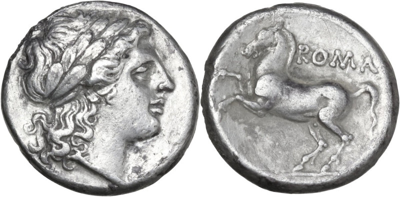 Anonymous. AR Early denarius (so far referred as 'didrachm'), 269-268 BC. Obv. L...