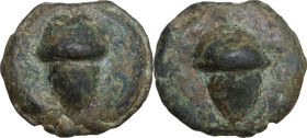 Roma/Roma series. AE Cast Semuncia, 269-266 BC. Obv. Acorn; in field, Σ. Rev. The same type. Cr. 21/7; Vecchi ICC 47; HN Italy 294. AE. 12.36 g. 23.00...