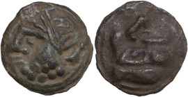 Anonymous post-semilibral series. AE Cast Semis, c. 215-212 BC. Obv. Laureate head of Saturn left; behind, S. Rev. Prow left; above, S. Vecchi ICC 107...