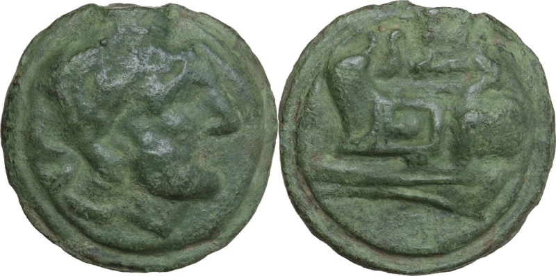 Anonymous post-semilibral series. AE Cast Semis, c. 215-212 BC. Obv. Laureate he...
