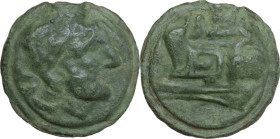 Anonymous post-semilibral series. AE Cast Semis, c. 215-212 BC. Obv. Laureate head of Saturn right; behind, S. Rev. Prow left; above, S. Vecchi ICC 10...