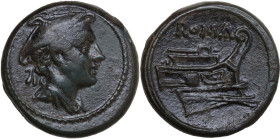 Anonymous post-semilibral series. AE Semuncia, 216 BC. Obv. Bust of Mercury right, wearing winged petasos. Rev. Prow of galley right. Cr. 41/11. AE. 4...