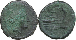 L Sextantal and lighter series. AE Semuncia, Luceria mint, 214 BC. Obv. Bust of Mercury right, wearing winged petasus; below, L. Rev. Prow right; abov...