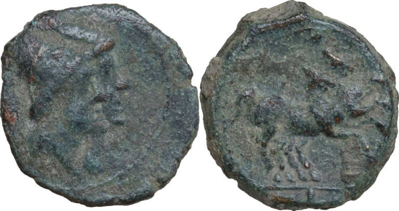 LT series. AE Semuncia, Luceria mint, 214 BC. Obv. Jugate head of Dioscuri right...