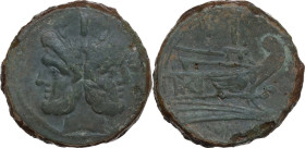 Anonymous sextantal series. AE As, uncertain campanian mint (Cales?), 210 BC. Obv. Laureate head of Janus; above, I. Rev. Prow of galley right; above,...