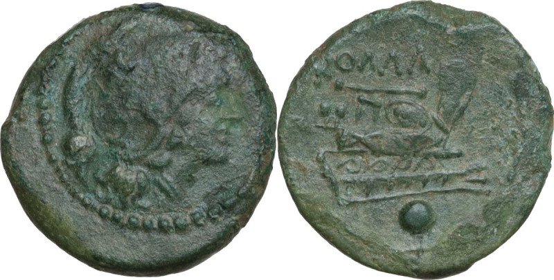 Staff and club series. AE Uncia. Mint in Etruria(?) or Spain, c. 208 BC. Obv. He...