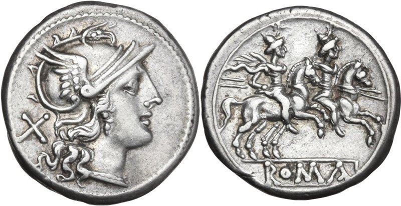 Anonymous. AR Denarius, uncertain Campanian mint (Capua?), 206 BC. Obv. Helmeted...