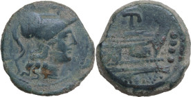 PT or TP series. AE Triens, c. 169-158 BC. Obv. Laureate head of Janus; above, I. Rev. Prow right; above, PT/TP ligate; before, I; below, ROMA. Cr. 17...