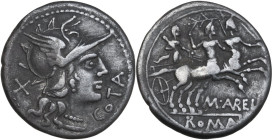 M. Aurelius Cotta. AR Denarius, 139 BC. Obv. Helmeted head of Roma right, wearing necklace of beads; below chin, COTA; behind, X. Rev. Hercules in big...