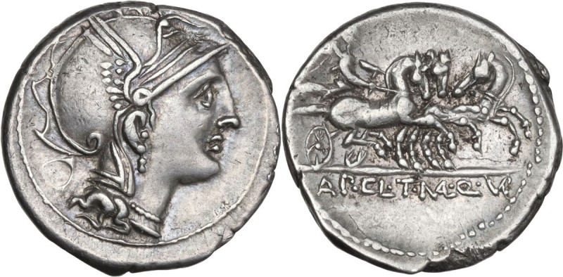 Appius Claudius Pulcher, T. Manlius Mancinus and Q. Urbinius. AR Denarius, 111 o...