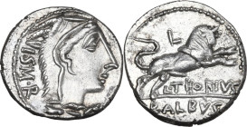 L. Thorius Balbus. AR Denarius, 105 BC. Obv. Head of Juno Sospita right, wearing goat-skin; behind, I·S·M·R. Rev. Bull charging right; above, L; below...