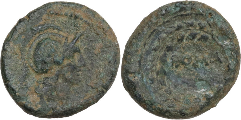 Anonymous. AE Uncia, c. 105 BC. Obv. Helmeted head of Roma right. Rev. ROMA with...
