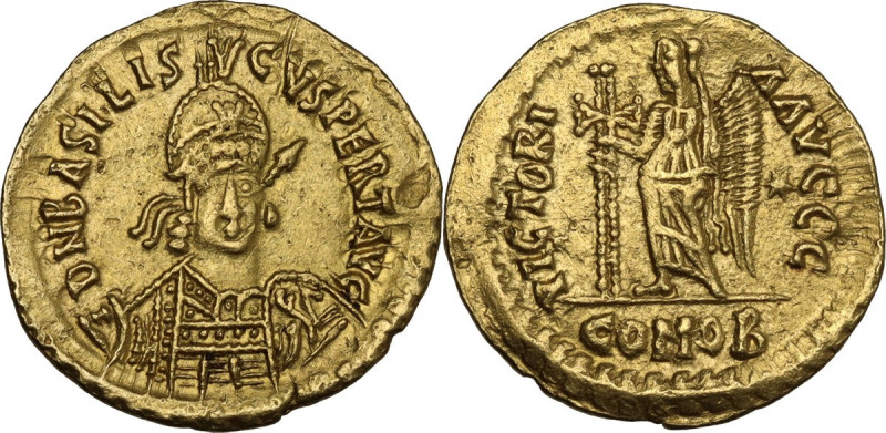 Basiliscus (475-476). AV Solidus, Mediolanum mint, late 476 AD. Obv. D N bASILIS...